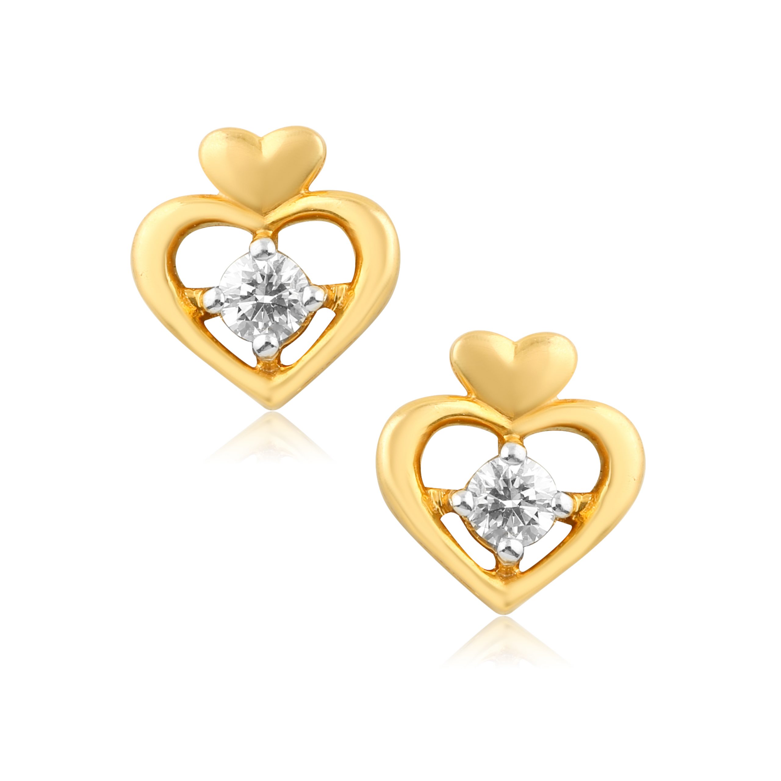 Double Heart 18 Kt Gold & Diamond Stud Earrings